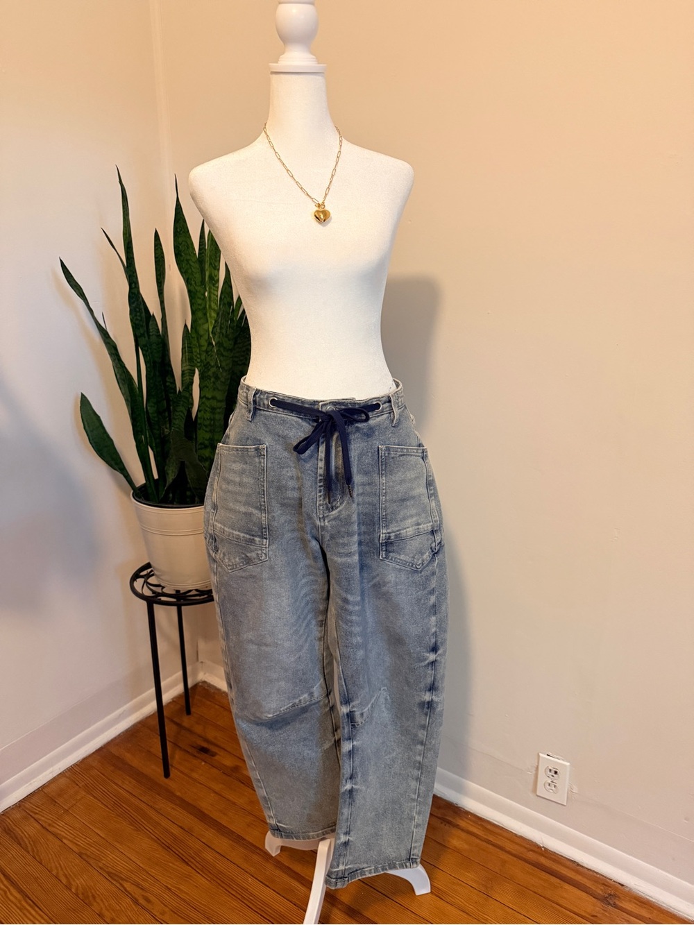 So Me | High Rise Barrel Leg Jeans, Relaxed Fit Drawstring Waist